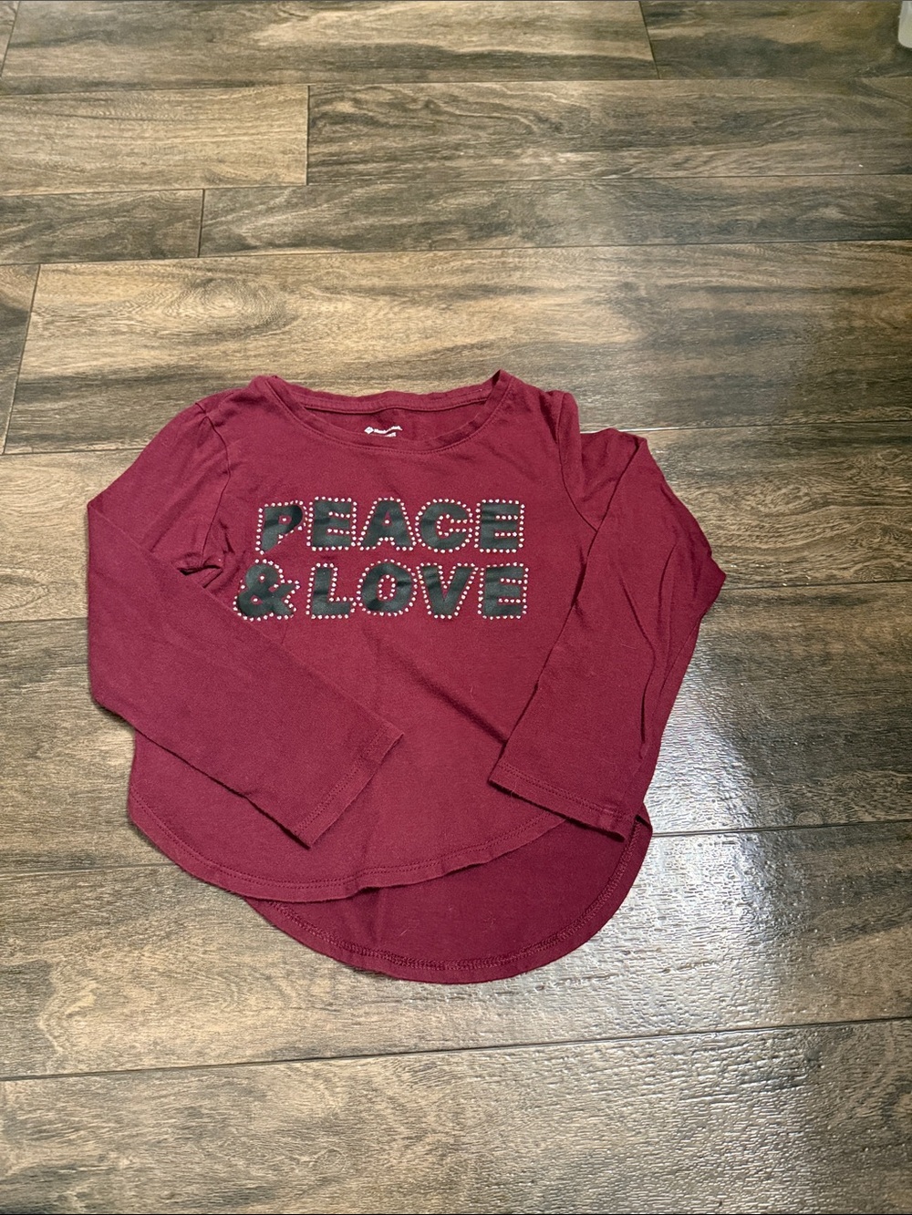 Girls' Long Sleeve 'Peace & Love' Tee - Burgundy